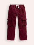 Mini Boden Pull-On Corduroy Trousers, Dark Ruby Red