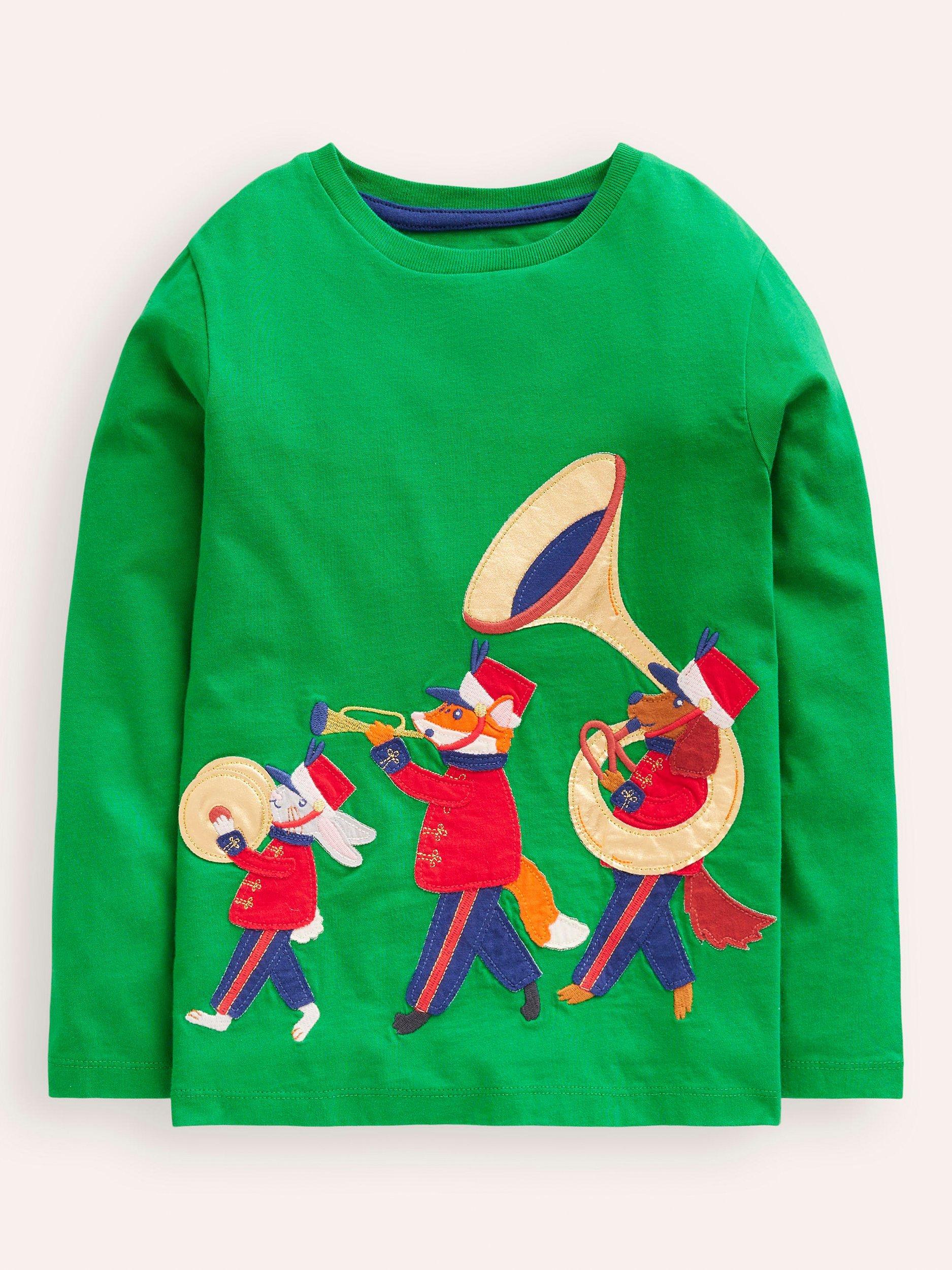 Mini Boden Kids' Appliqué Cotton Top, Green