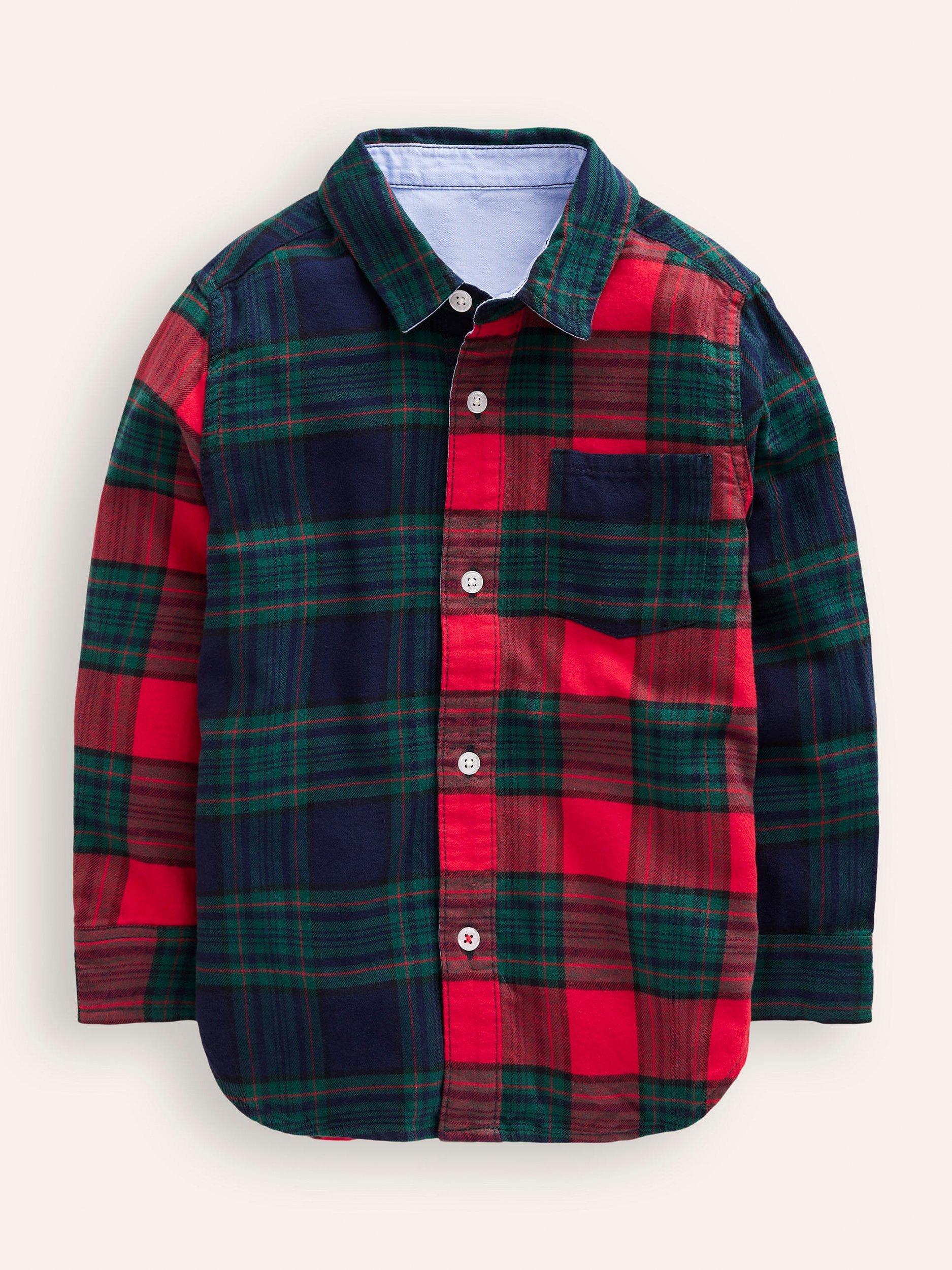 Mini Boden Kids' Checked Cosy Cotton Shirt, Multi