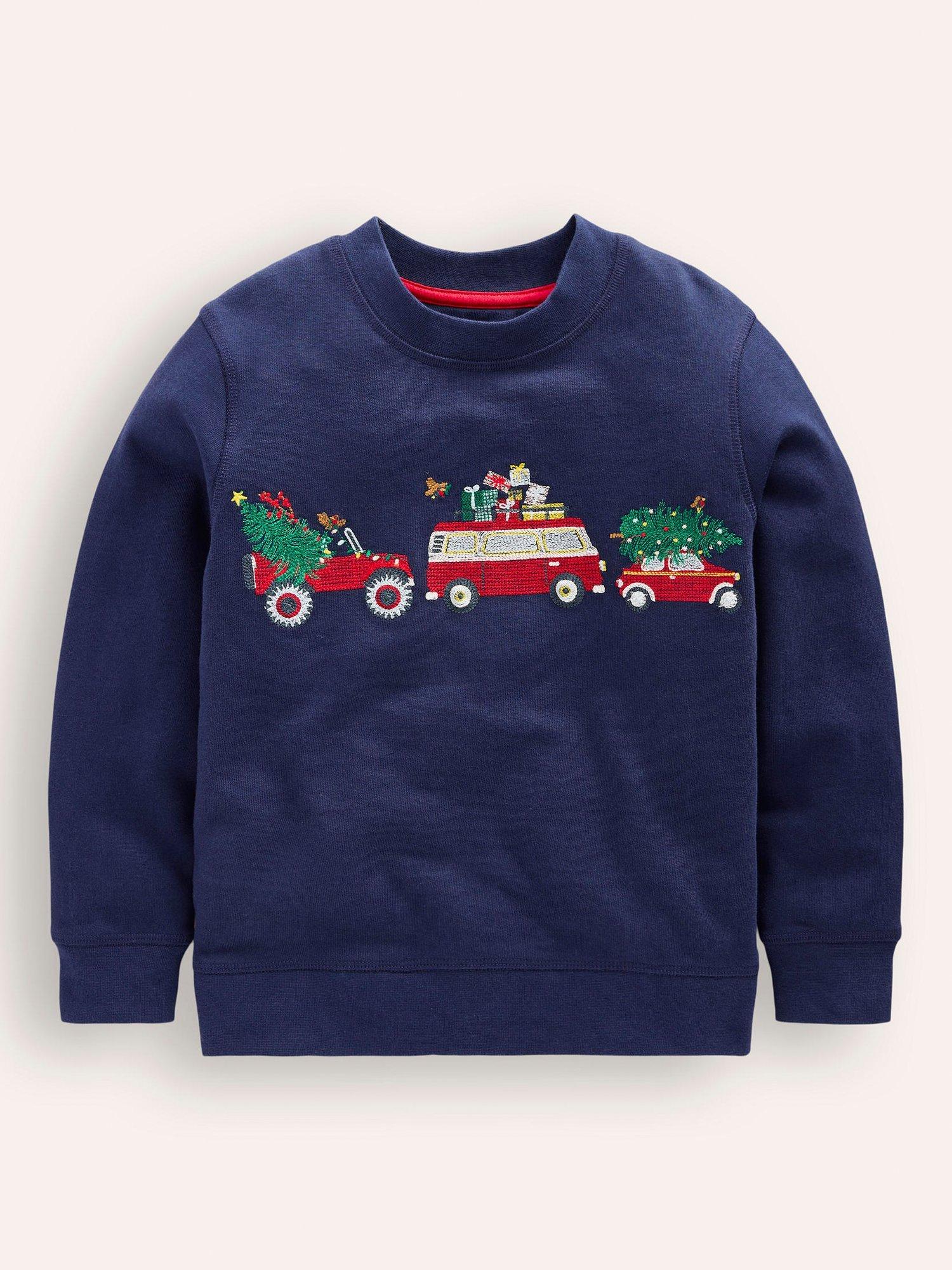 Mini Boden Kids' Cosy Festive Sweatshirt, Navy