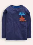 Mini Boden Educational Volcano Long Sleeve Top, Navy