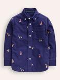 Mini Boden Kids' Dog Embroidered Cord Shirt, Blue