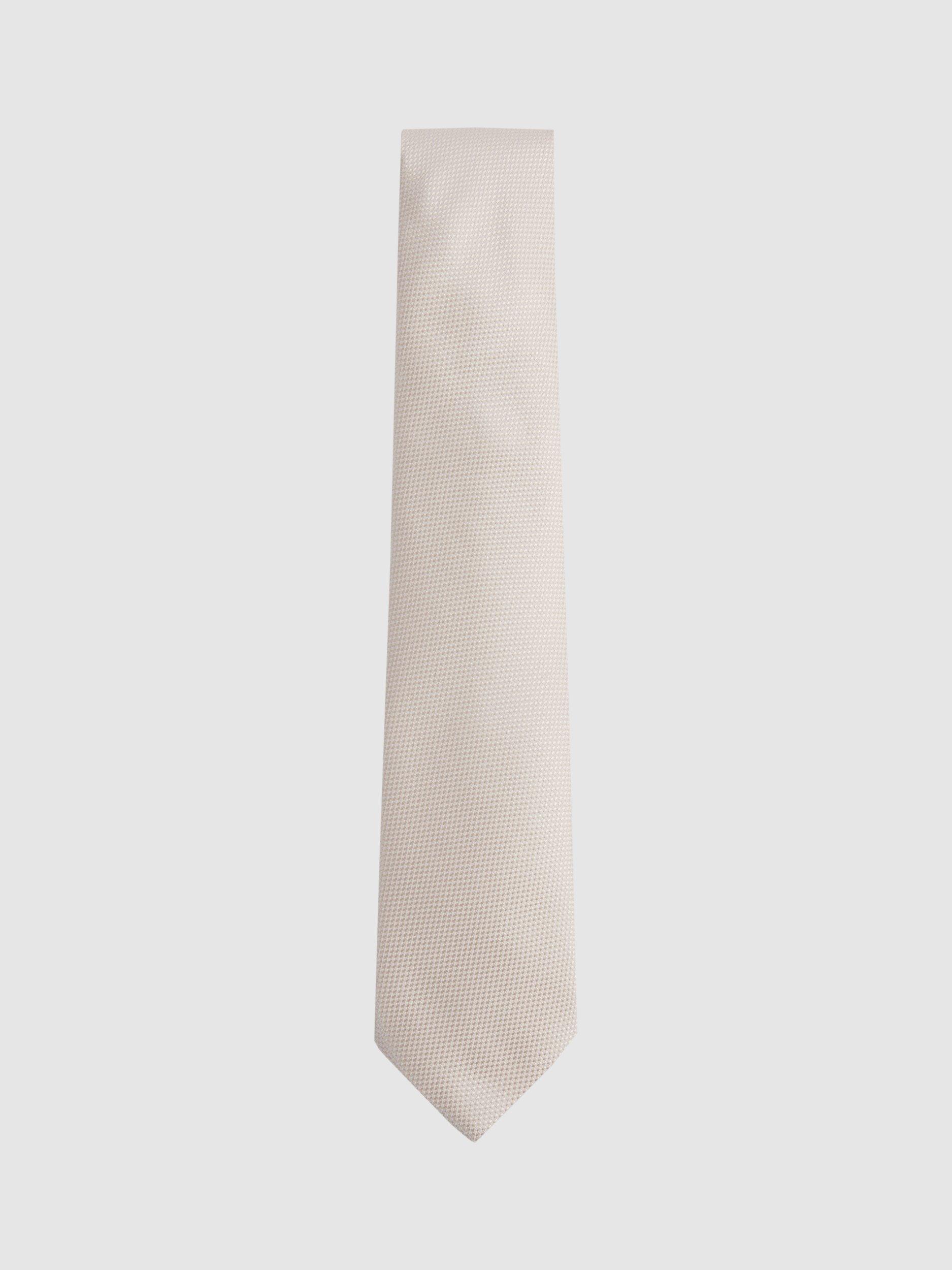 Reiss Ceremony Silk Blend Textured Tie, Oatmeal