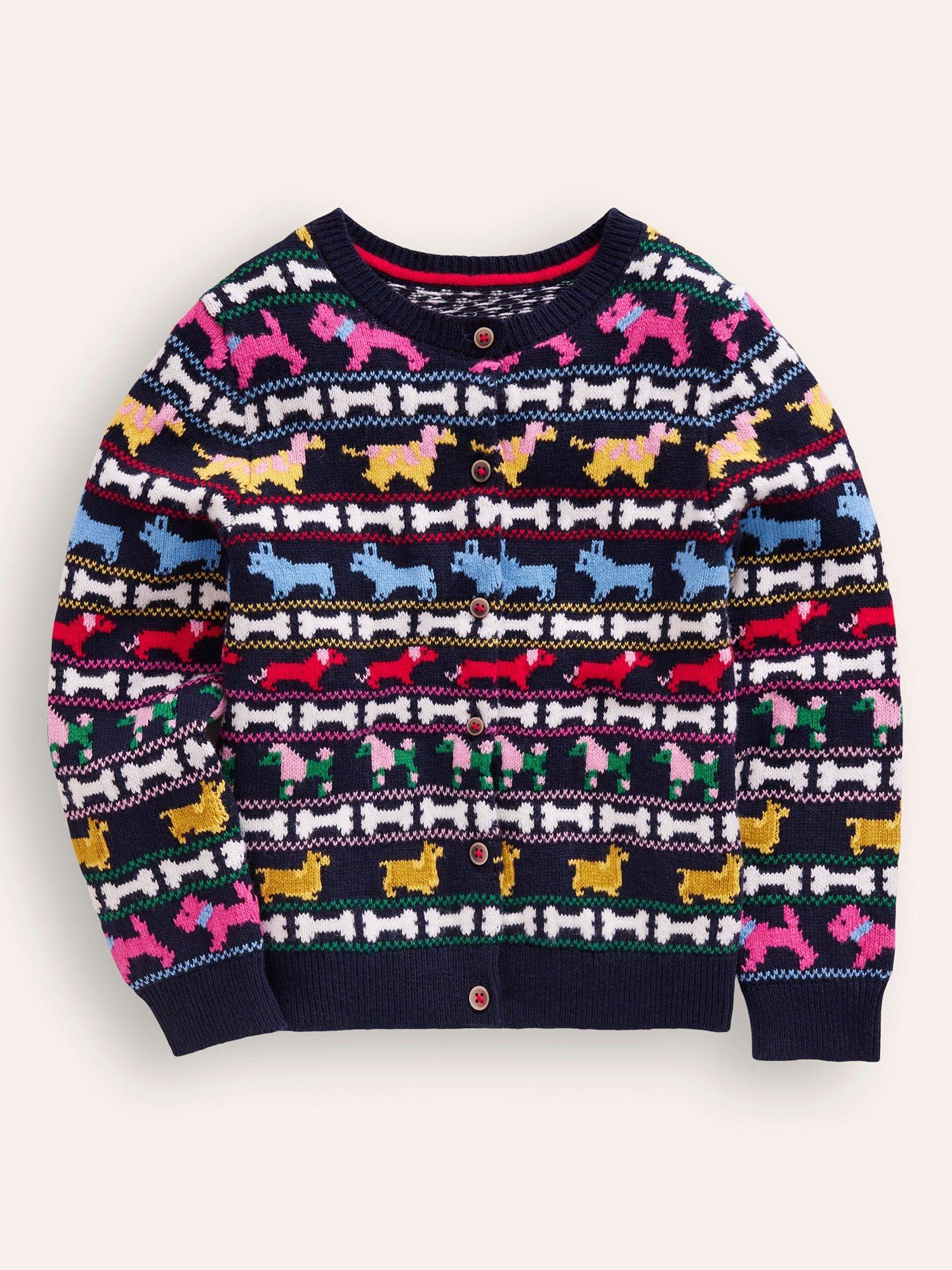 Mini Boden Kids' Edie Dogs Fair Isle Jumper, Multi