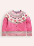 Mini Boden Kids' Edie Rose Fair Isle Cardigan, Pink/Multi