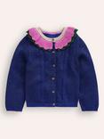 Mini Boden Kids' Frill Collar Sparkle Cardigan, Navy/Multi