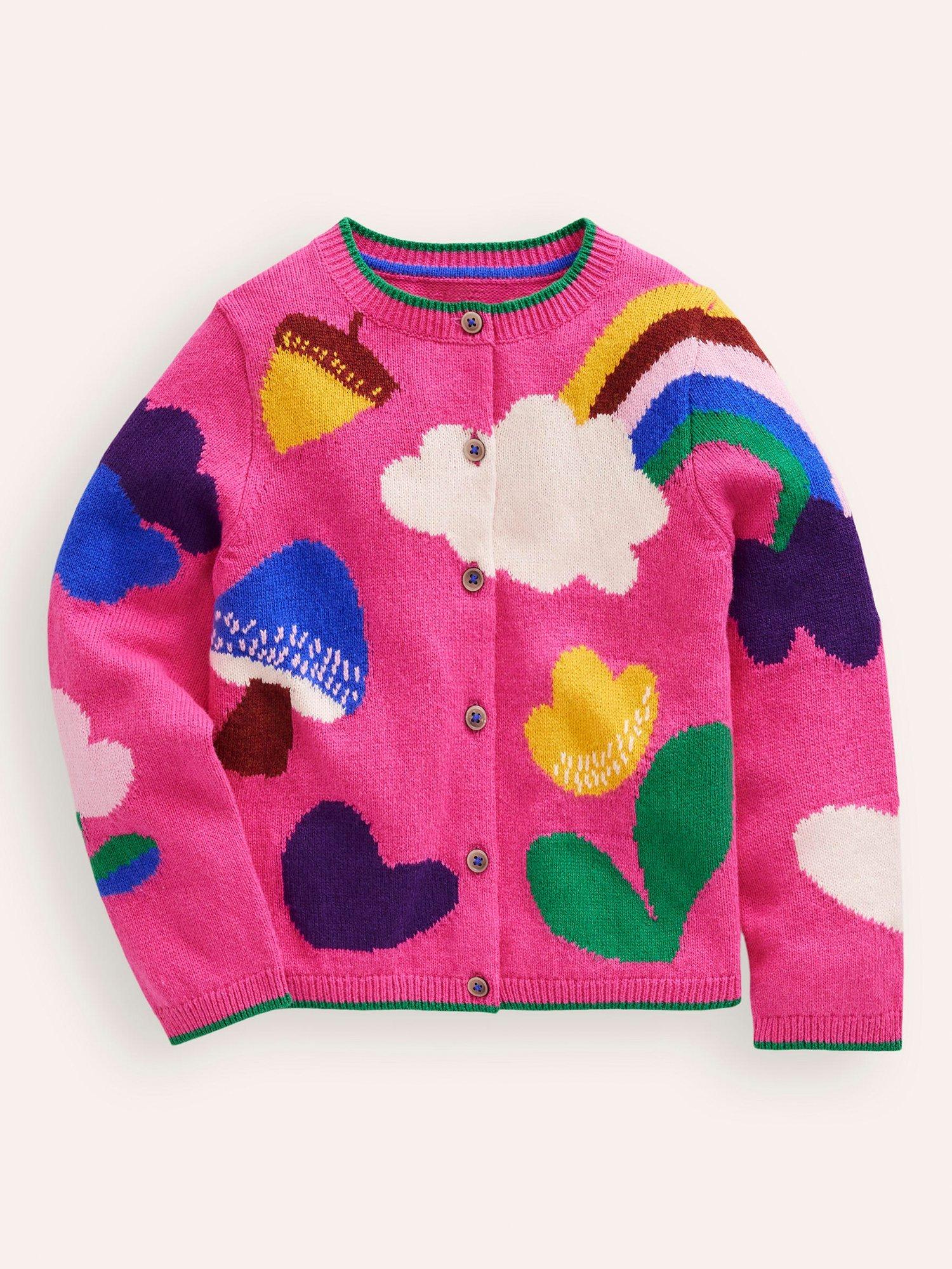Mini Boden Kids' Joyful Cardigan, Pink/Multi