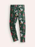 Mini Boden Kids' Fun Festive Leggings, Green/Multi