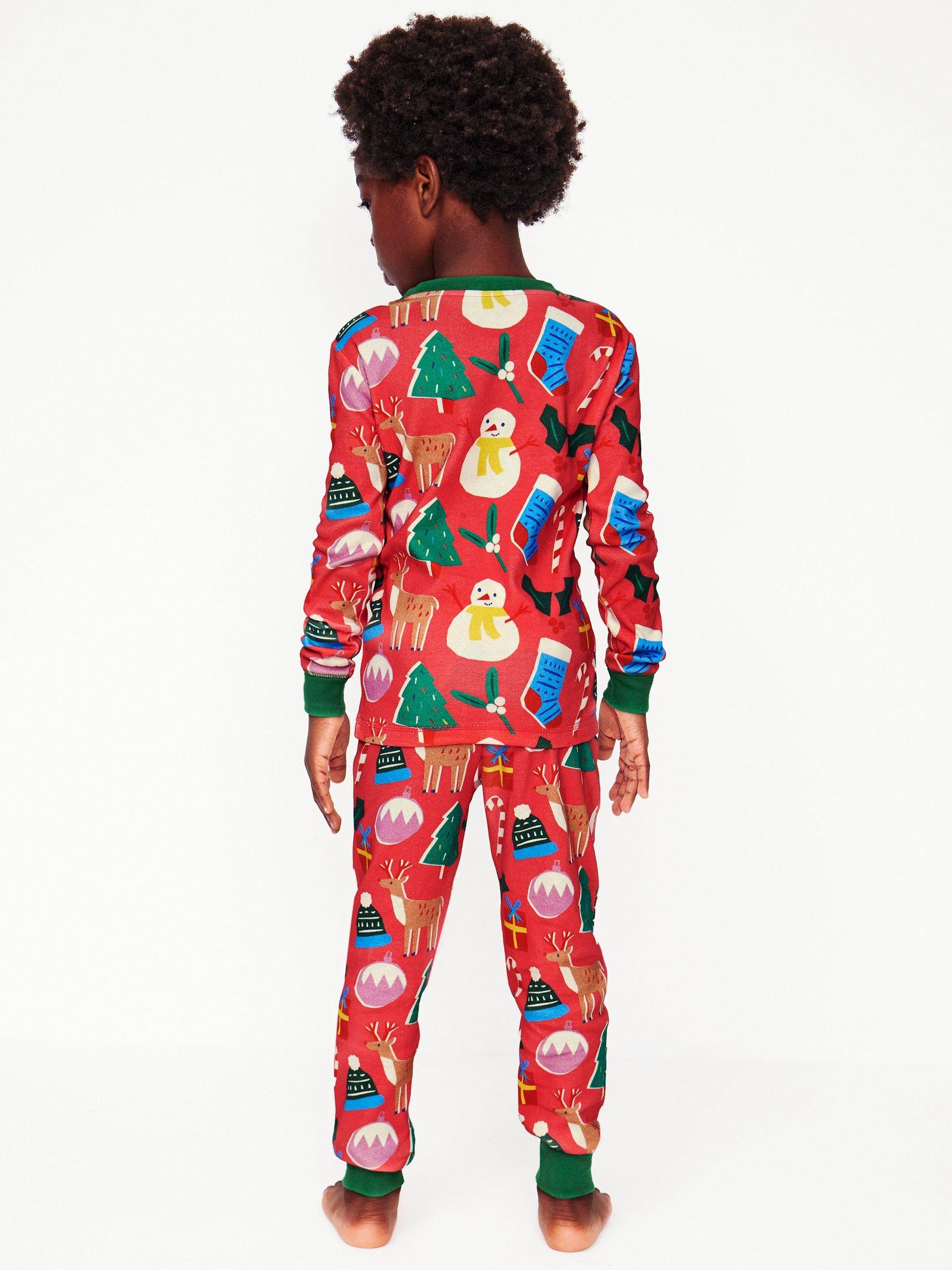 Product image 4 of 7, which shows Mini Boden Kids' Snug Christmas Motif Pyjamas, Set of 2, Multi, 11 years