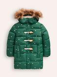 Mini Boden Kids' Longline Spot Padded Coat, Green/Gold