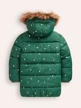 Mini Boden Kids' Longline Spot Padded Coat, Green/Gold