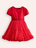 Mini Boden Kids' Beth Velvet Bodice Tulle Dress, Poppy Red