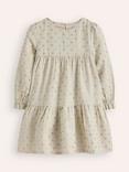 Mini Boden Kids' Betsy Cotton Tiered Dress, Oatmeal/Gold