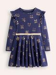 Mini Boden Kids' Mabel Twirly A-Line Dress, Navy/Gold