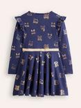 Mini Boden Kids' Mabel Twirly A-Line Dress, Navy/Gold