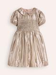 Mini Boden Kids' Metallic Smocked Dress, Gold