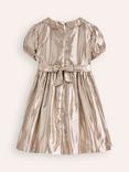 Mini Boden Kids' Metallic Smocked Dress, Gold