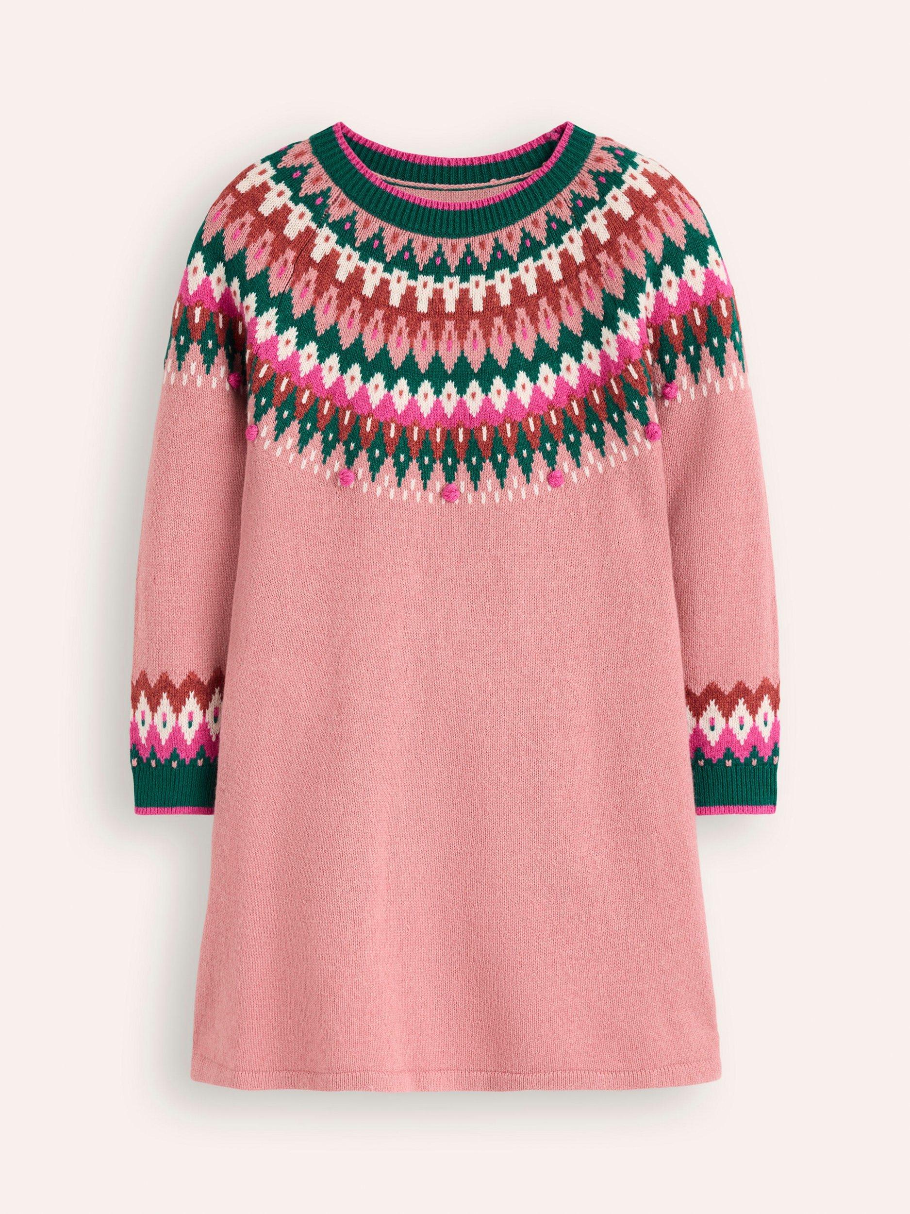 Mini Boden Kids' Minnie Fair Isle Jumper Dress, Pink/Multi