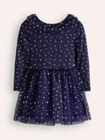 Mini Boden Kids' Rose Twirly Tulle Dress, Navy/Gold