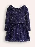 Mini Boden Kids' Rose Twirly Tulle Dress, Navy/Gold