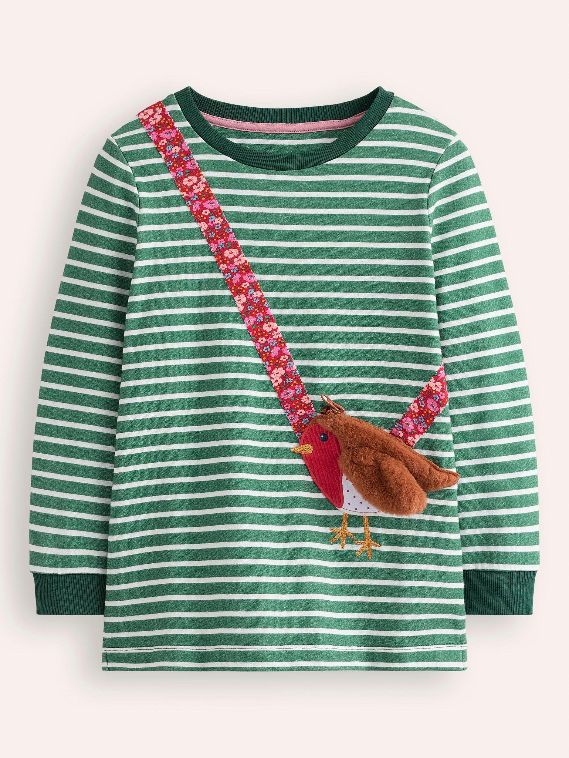 Mini Boden Kids' Appliqué Bag Tunic Top, Jade/Multi