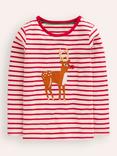 Mini Boden Kids' Cotton Applique Deer T-Shirt, Red/Ivory