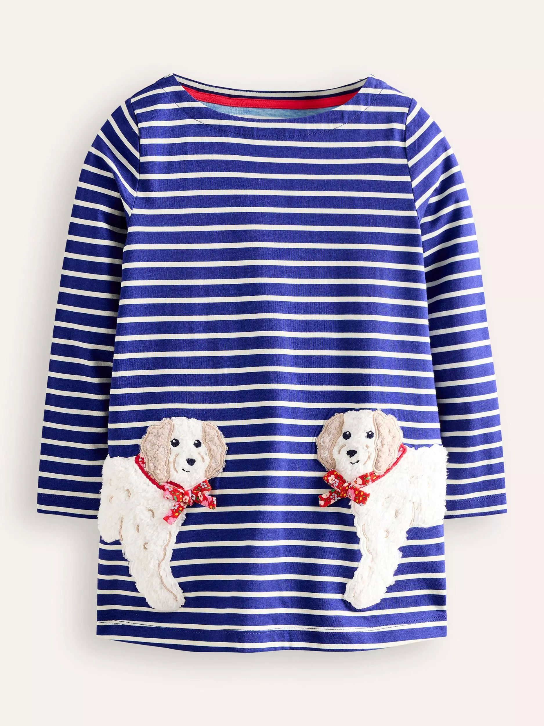 Mini Boden Kids Applique Dogs Tunic Top Blue Ivory