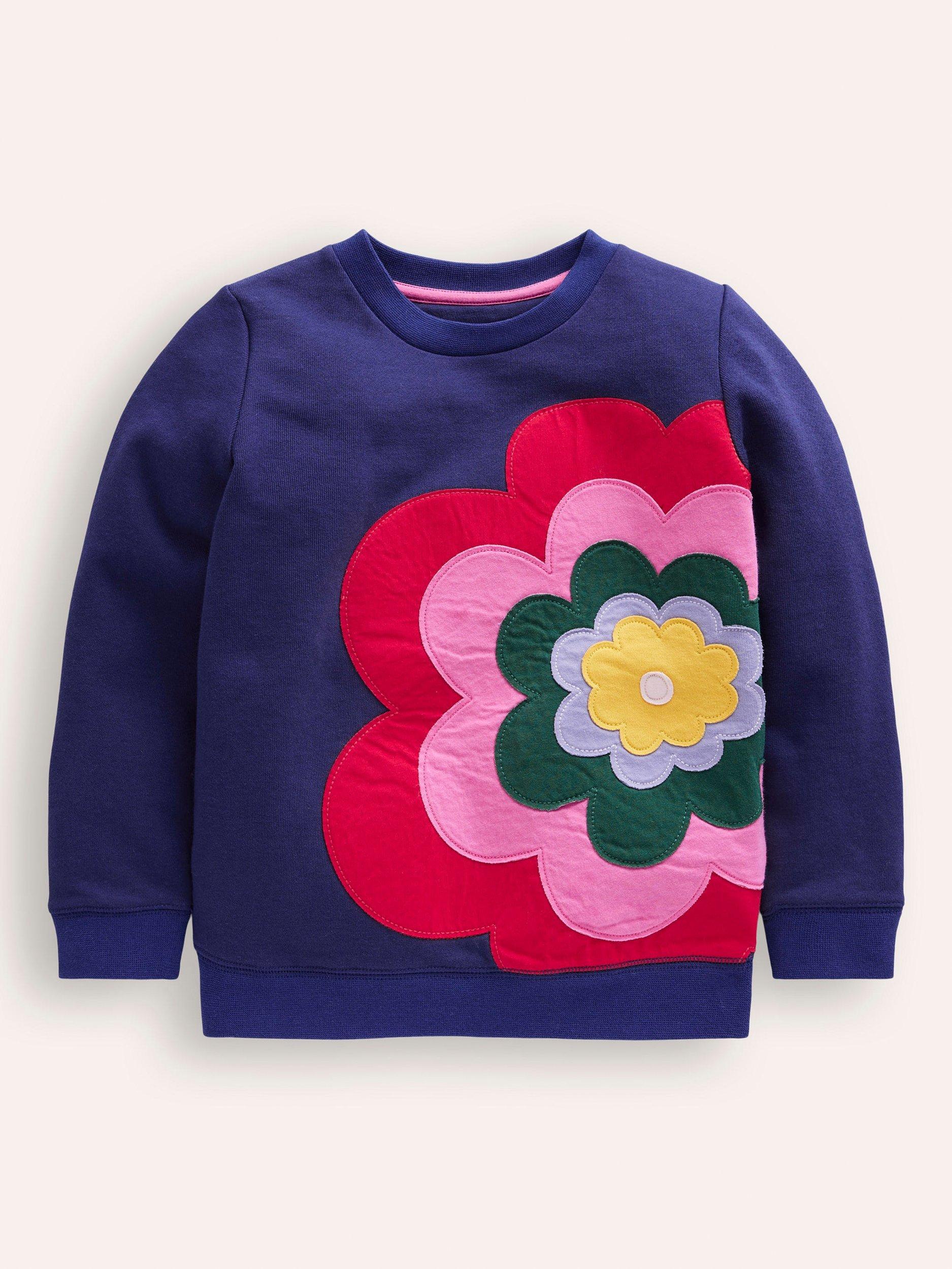 Mini Boden Kids' Appliqué Flower Sweatshirt, Multi