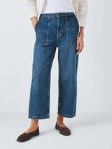John Lewis Cropped Wide Leg Jeans, Blue Mid Wash