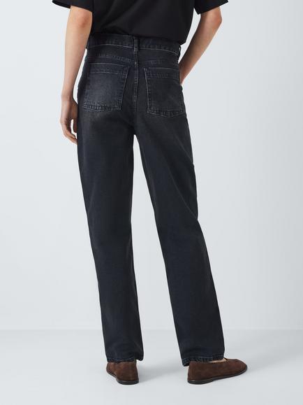 John Lewis Authentic Straight Leg Jeans - view 2, Washed Black