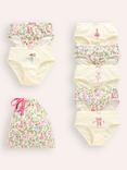 Mini Boden Kids' Ballet Print Briefs, Pack of 7, Ivory/Multi