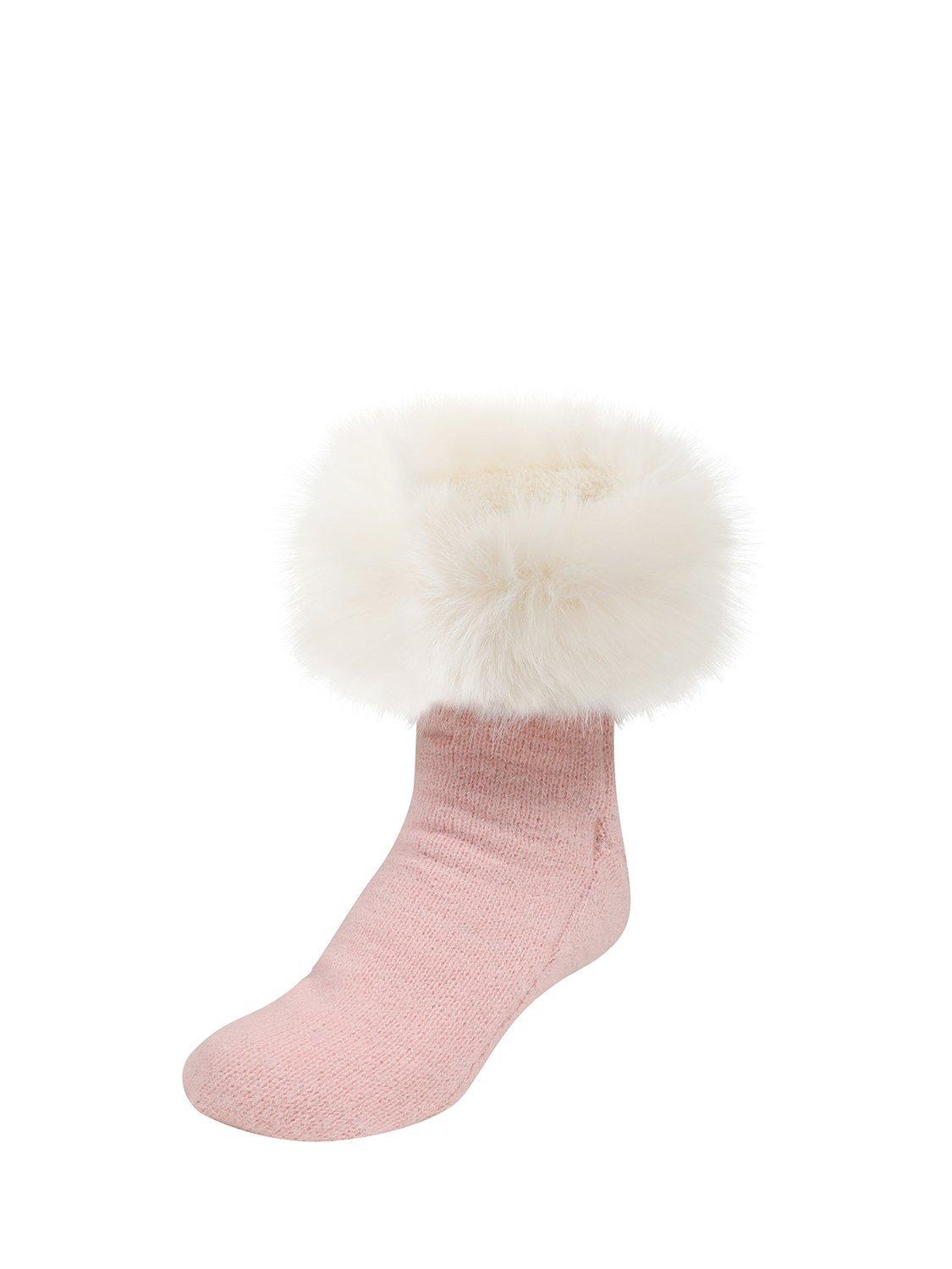 Product image 1 of 4, which shows HotSquash Hearts Cosy Slipper Socks, Baby Pink, S-M