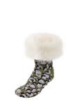 HotSquash Leopard Cosy Slipper Socks, Green/Multi