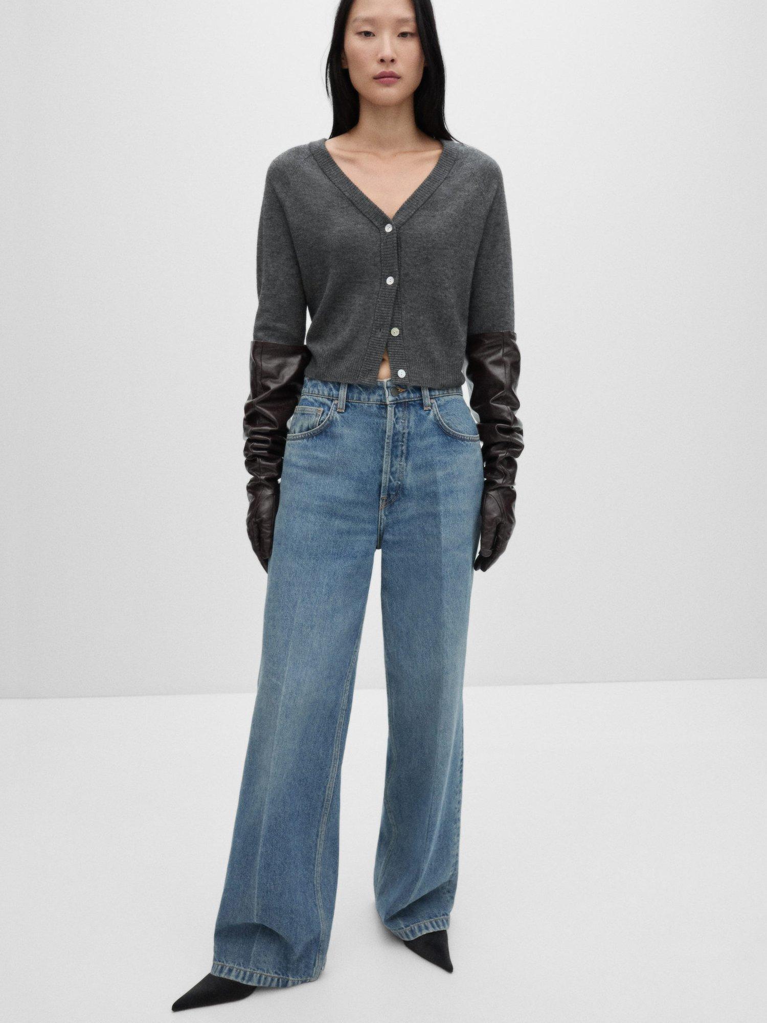 Mango Linito Wool V-Neck Cardigan, Grey