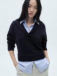 Mango Aynes V-Neck Shirt Jumper, Navy