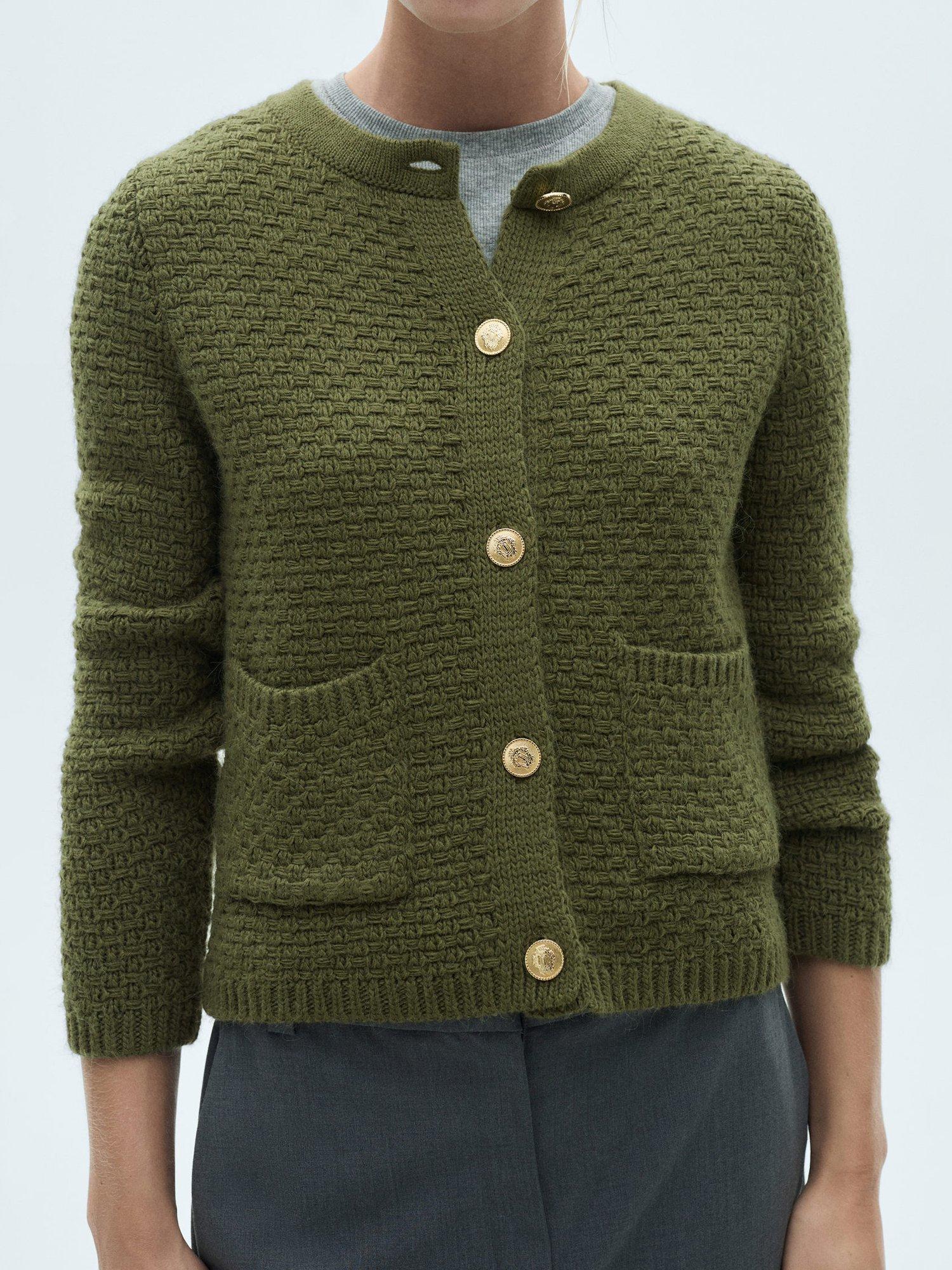 Mango Cuna Chunky Pocket Detail Cardigan, Khaki