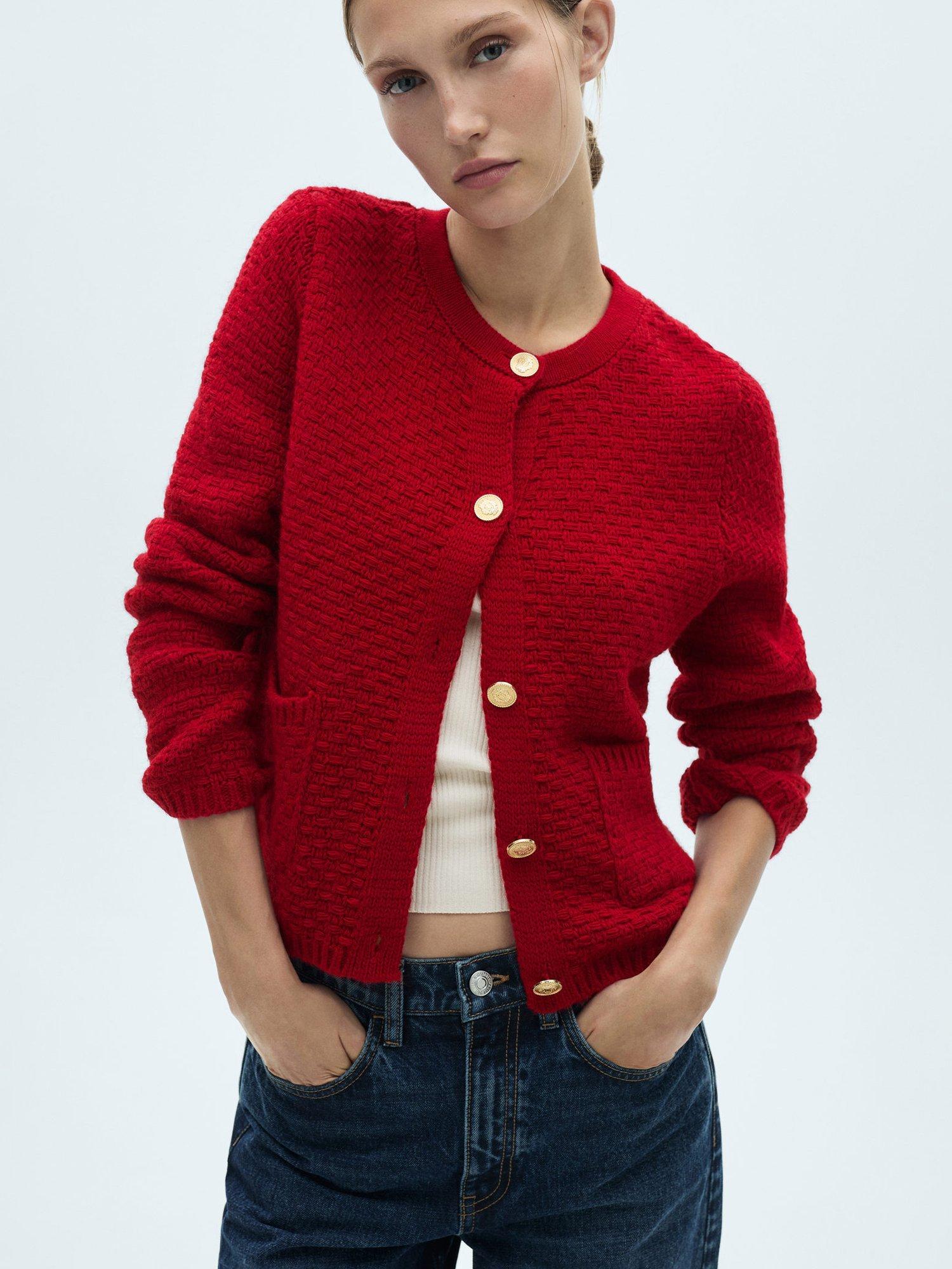 Mango Cuna Chunky Pocket Detail Cardigan, Red