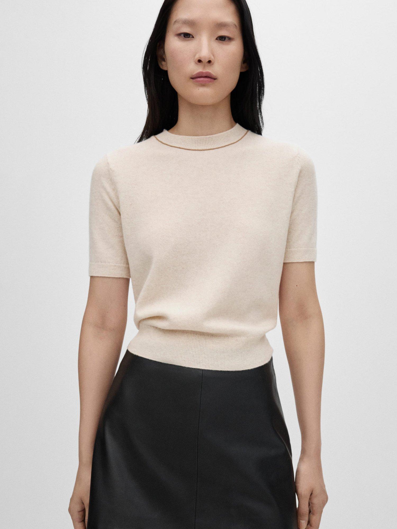 Mango Manuel Wool Short Sleeve Jumper Light Beige