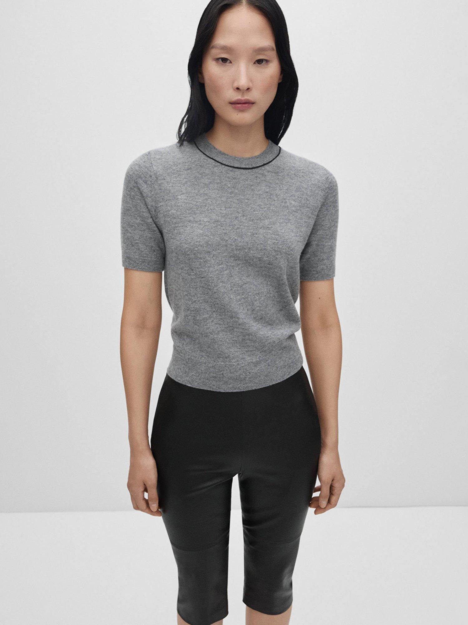Mango Manuel Wool Short Sleeve Jumper, Medium Grey