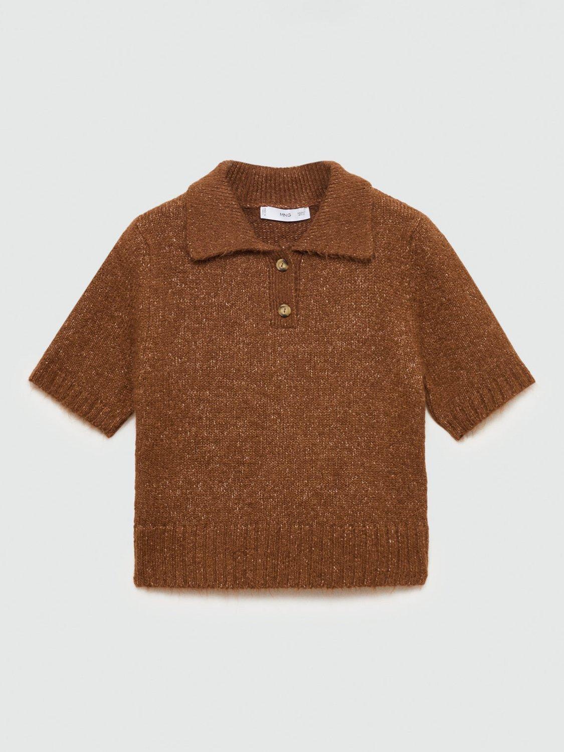 Mango Poli Collar Short Sleeve Jumper Brown