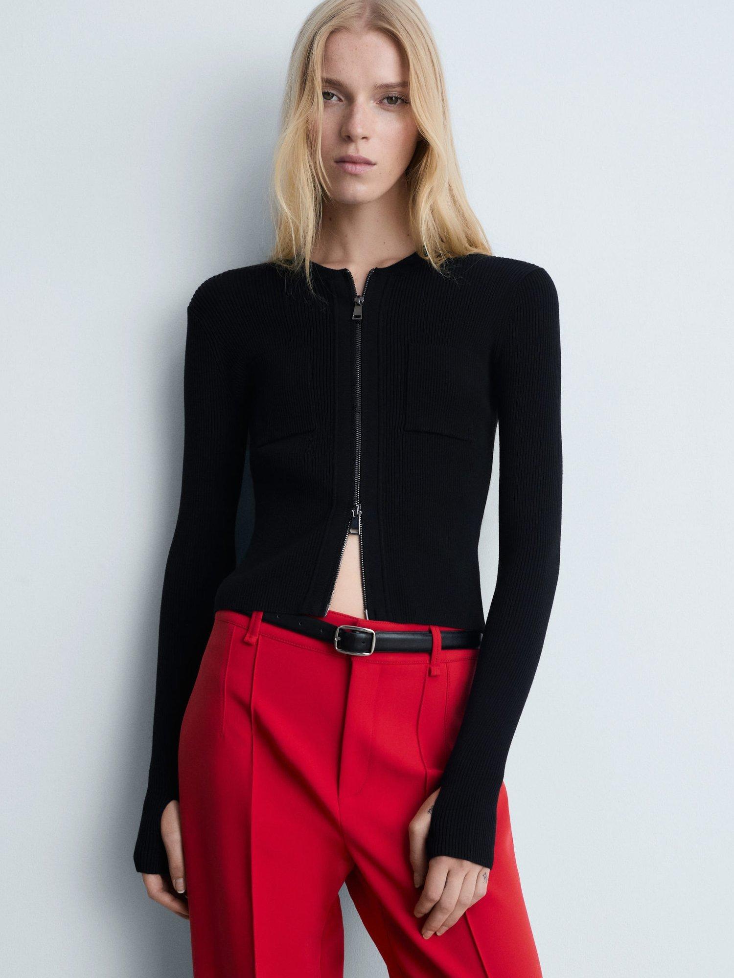 Mango Silunia Slim Zipped Knit Jacket, Black