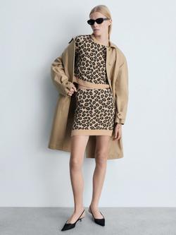 Mango Synn Leopard Print Short Sleeve Jumper, Brown - view 2, Brown