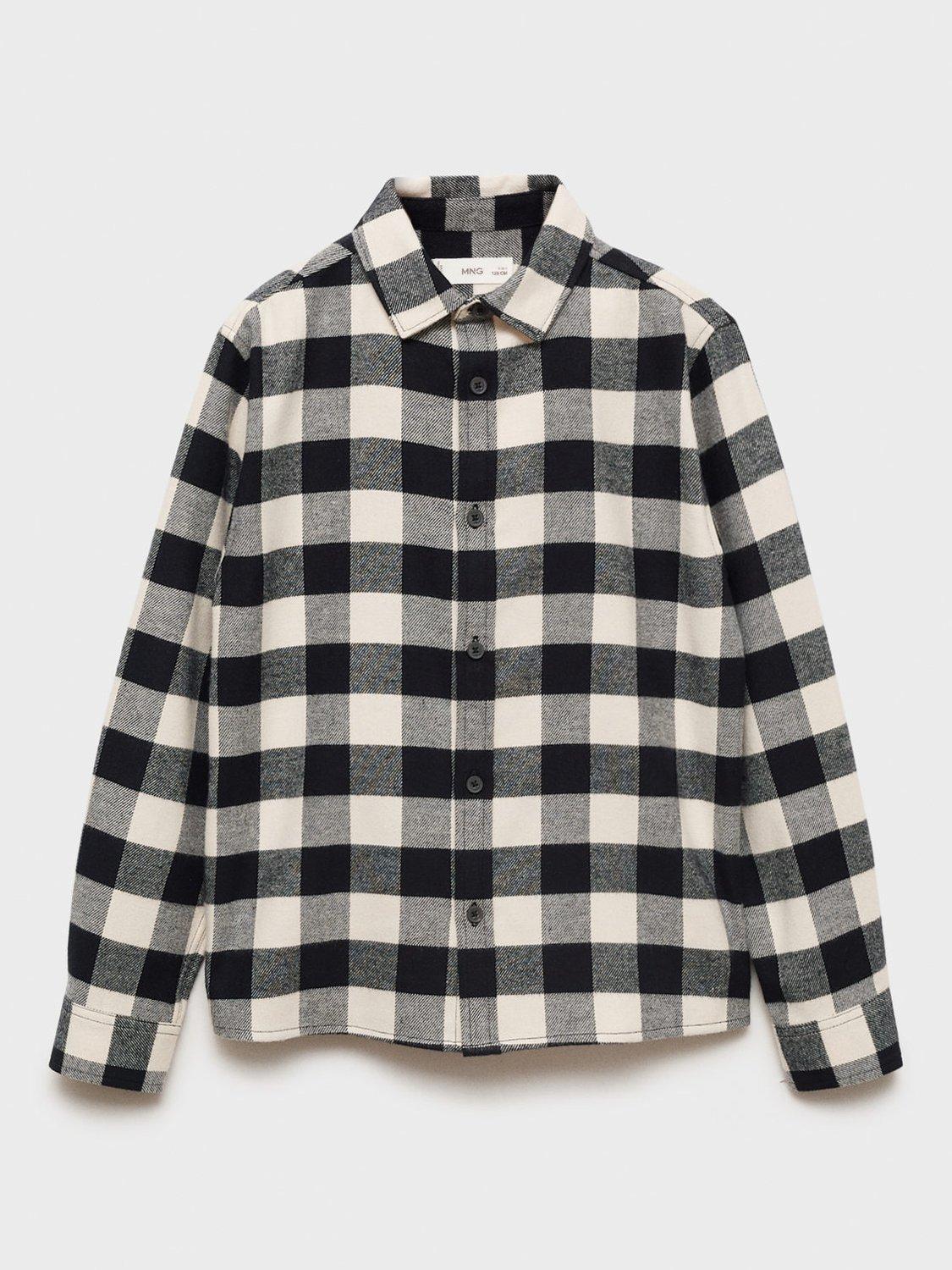 Mango Kids' Felipe Cotton Check Shirt, Black/Multi