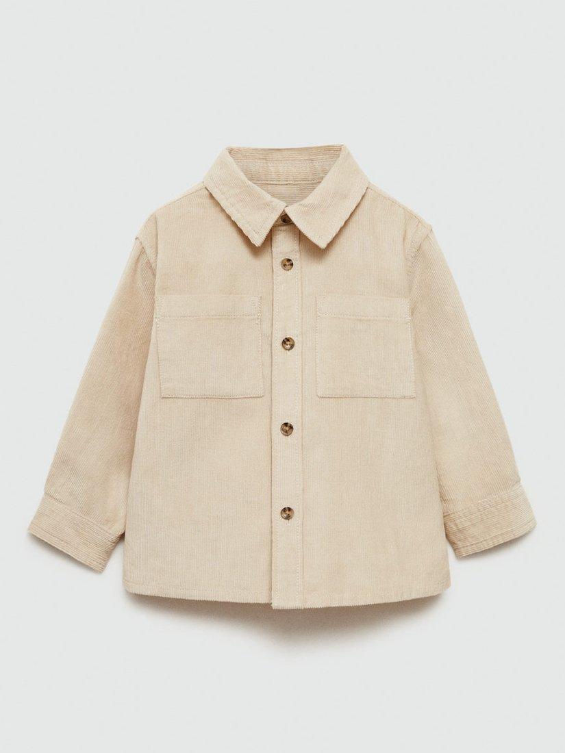 Mango Kids' Cotton Corduroy Shirt, Light Beige