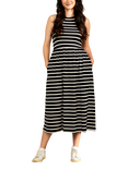 Bshirt Stripe Gathered High Neck Racer Back Dress, Black/White