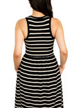 Bshirt Stripe Gathered High Neck Racer Back Dress, Black/White