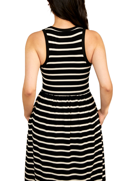 Bshirt Stripe Gathered High Neck Racer Back Dress, Black/White - view 2, Black/White