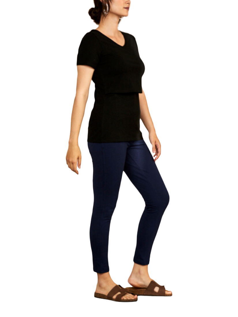 Product image 1 of 4, which shows Bshirt Lift The Flap Nursing V-Neck T-Shirt, Black, 8