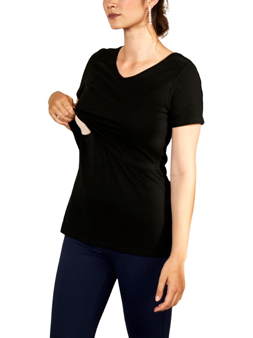 Product image 2 of 4, which shows Bshirt Lift The Flap Nursing V-Neck T-Shirt, Black, 8