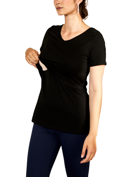 Bshirt Lift The Flap Nursing V-Neck T-Shirt, Black - view 2, Black